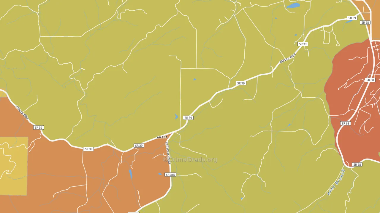 Jalapa, TN Map of Robbery Rates