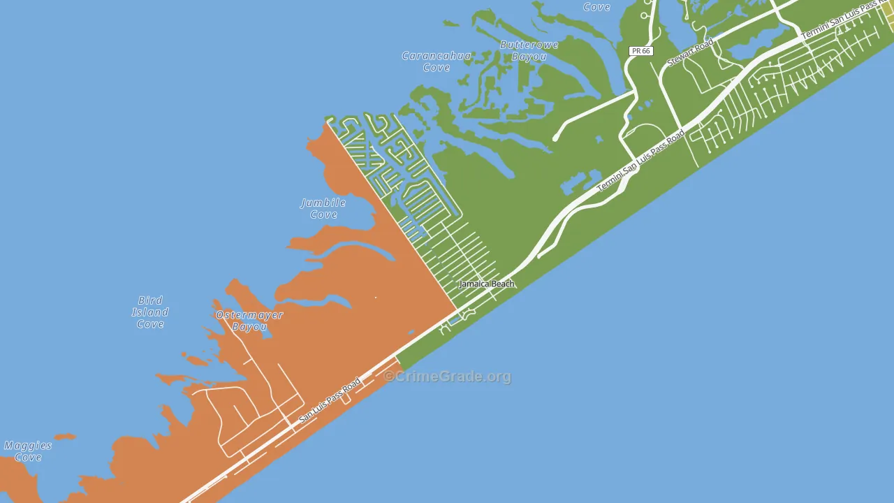 Jamaica Beach, TX Map of Robbery Rates