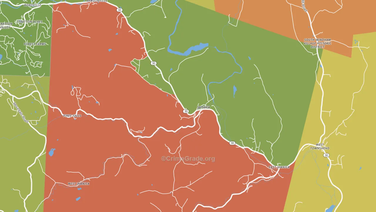 Jamaica, VT Map of Robbery Rates