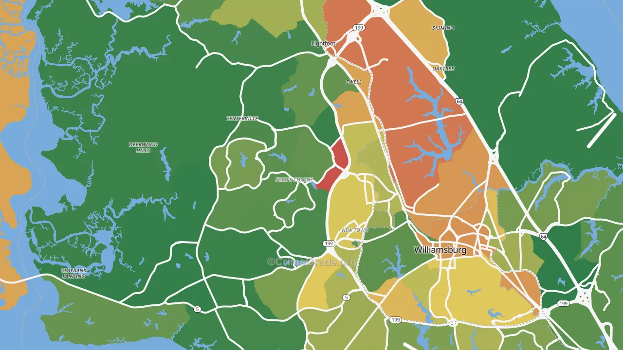 James City County, VA Map of Robbery Rates