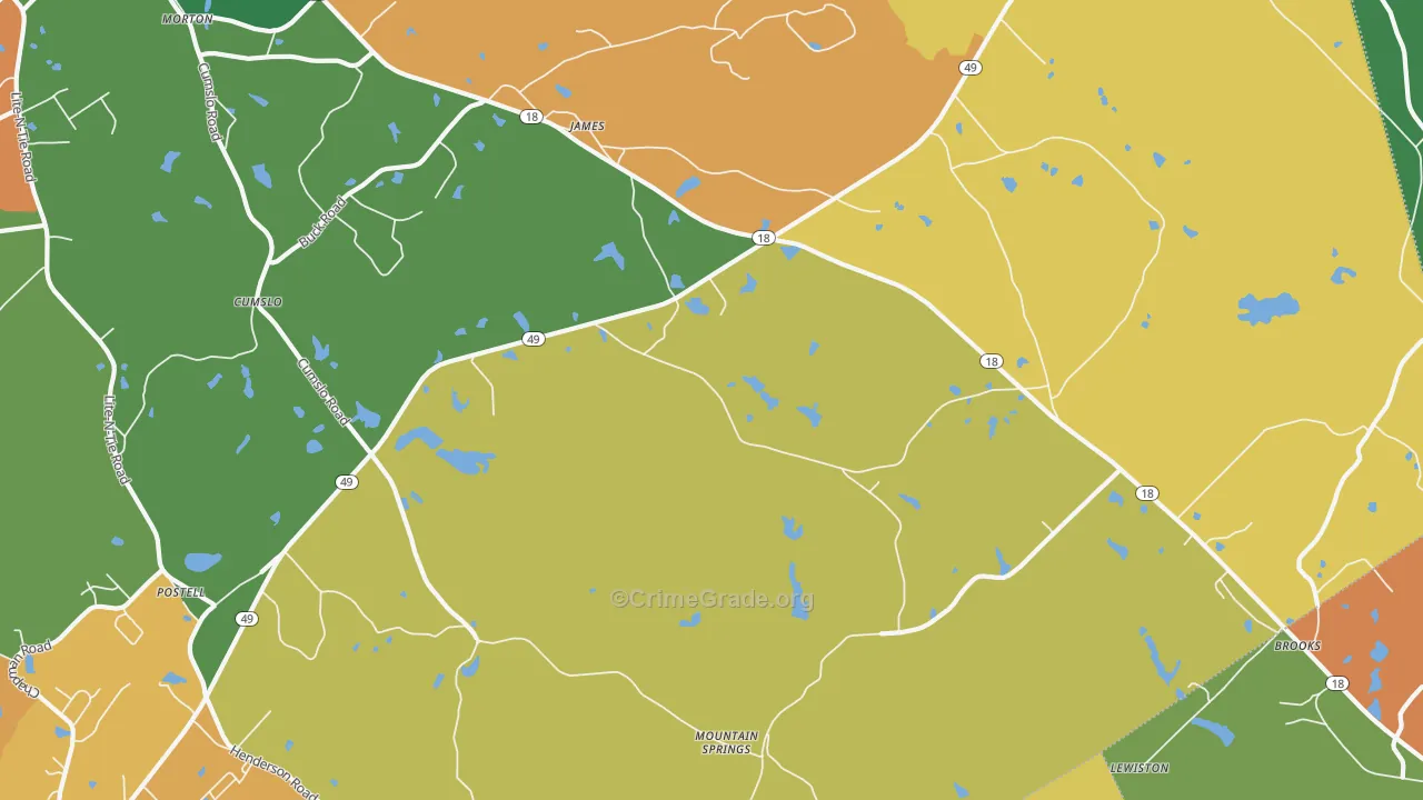 James, GA Map of Robbery Rates