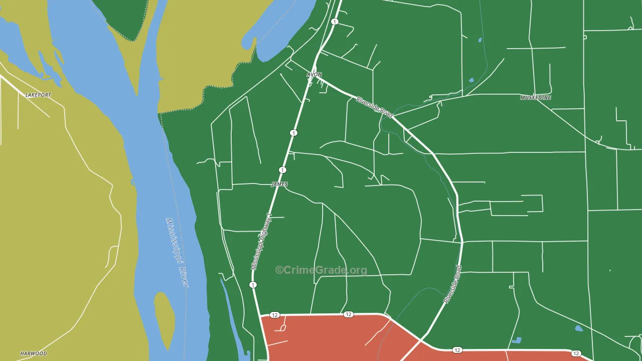 James, MS Map of Robbery Rates