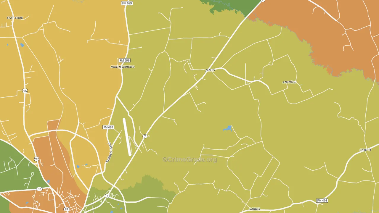 James, TX Map of Robbery Rates