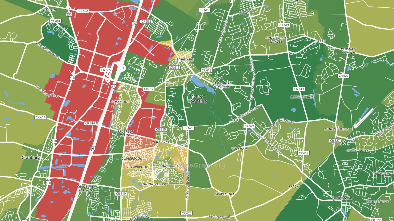 Jamesburg, NJ Map of Robbery Rates