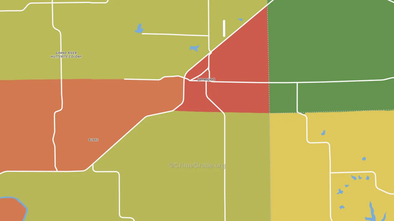 Jamesport, MO Map of Robbery Rates