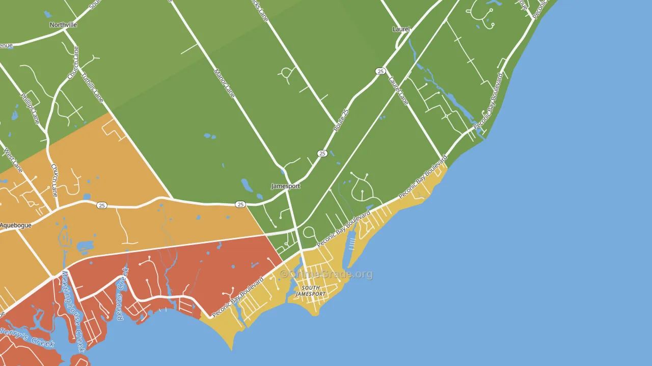 Jamesport, NY Map of Robbery Rates