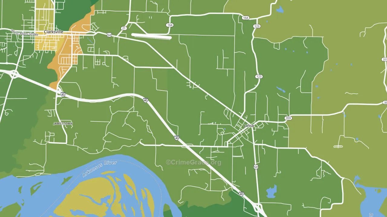 Jamestown, AR Map of Robbery Rates