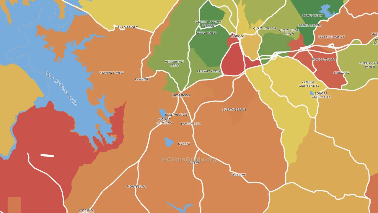 Jamestown, CA Map of Robbery Rates