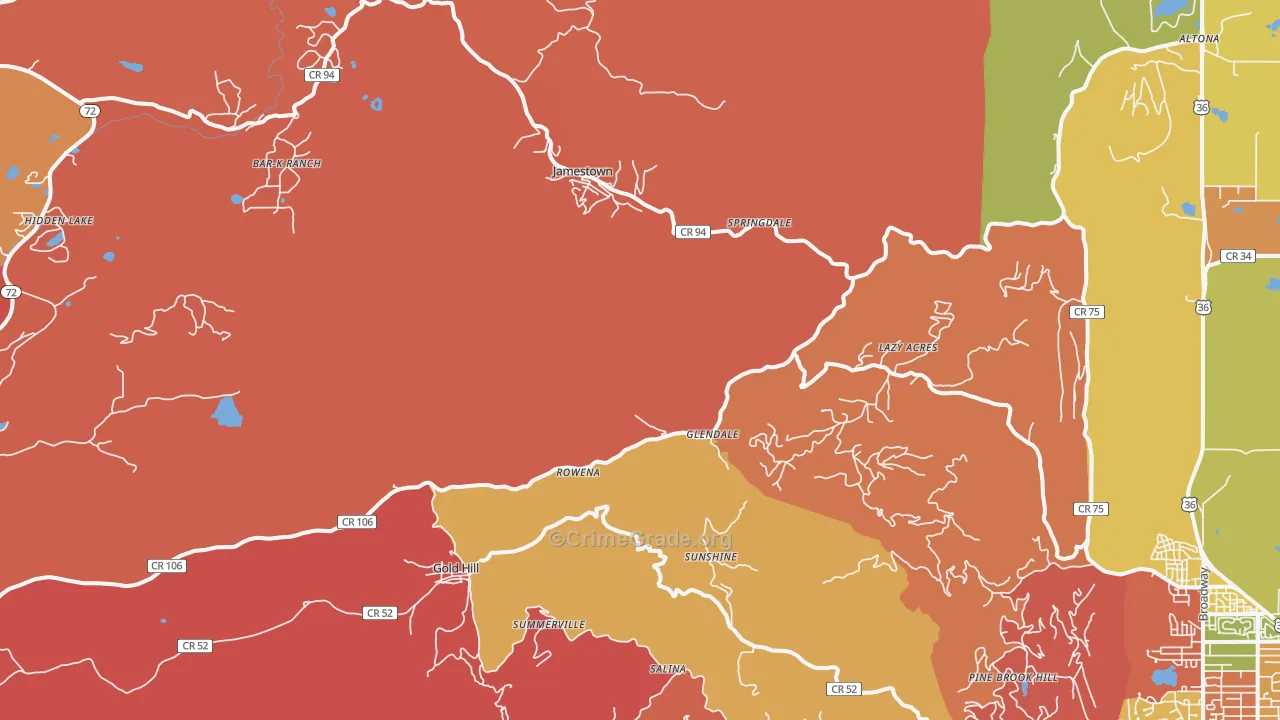 Jamestown, CO Map of Robbery Rates