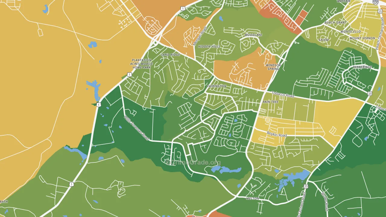 Jamestown, Hephzibah, GA Map of Robbery Rates