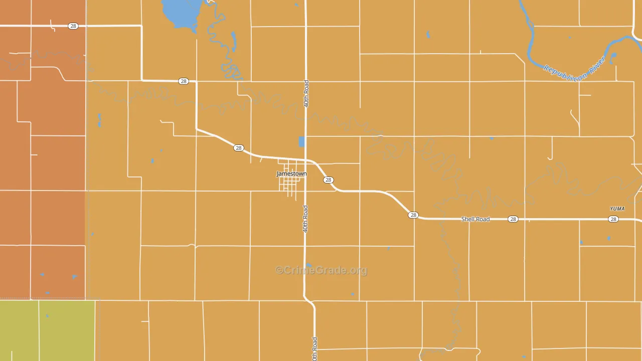 Jamestown, KS Map of Robbery Rates