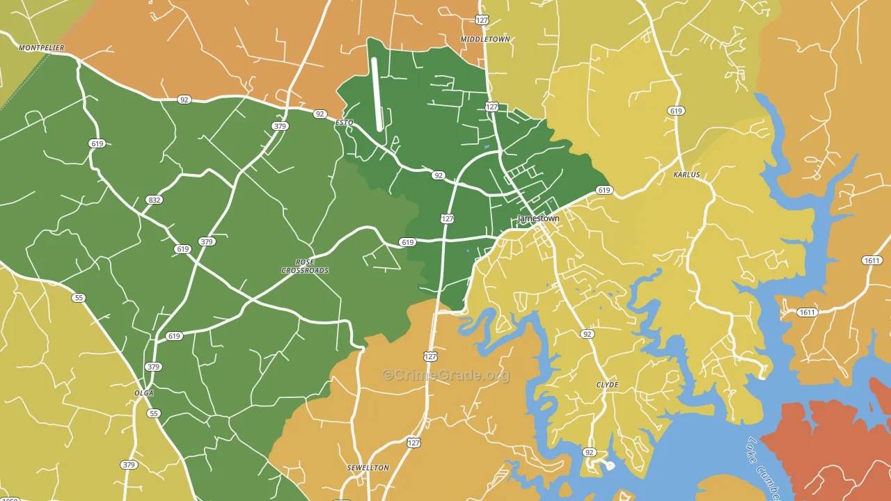 Jamestown, KY Map of Robbery Rates
