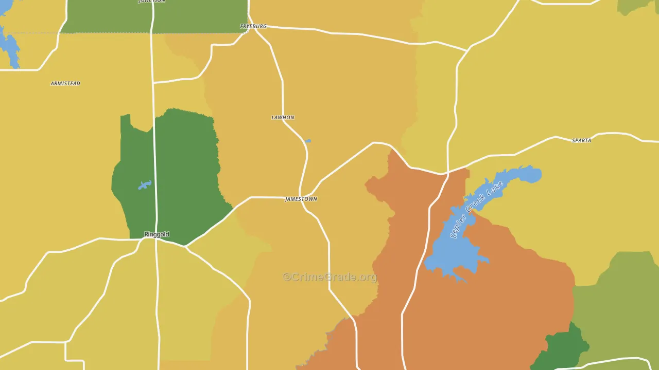 Jamestown, LA Map of Robbery Rates
