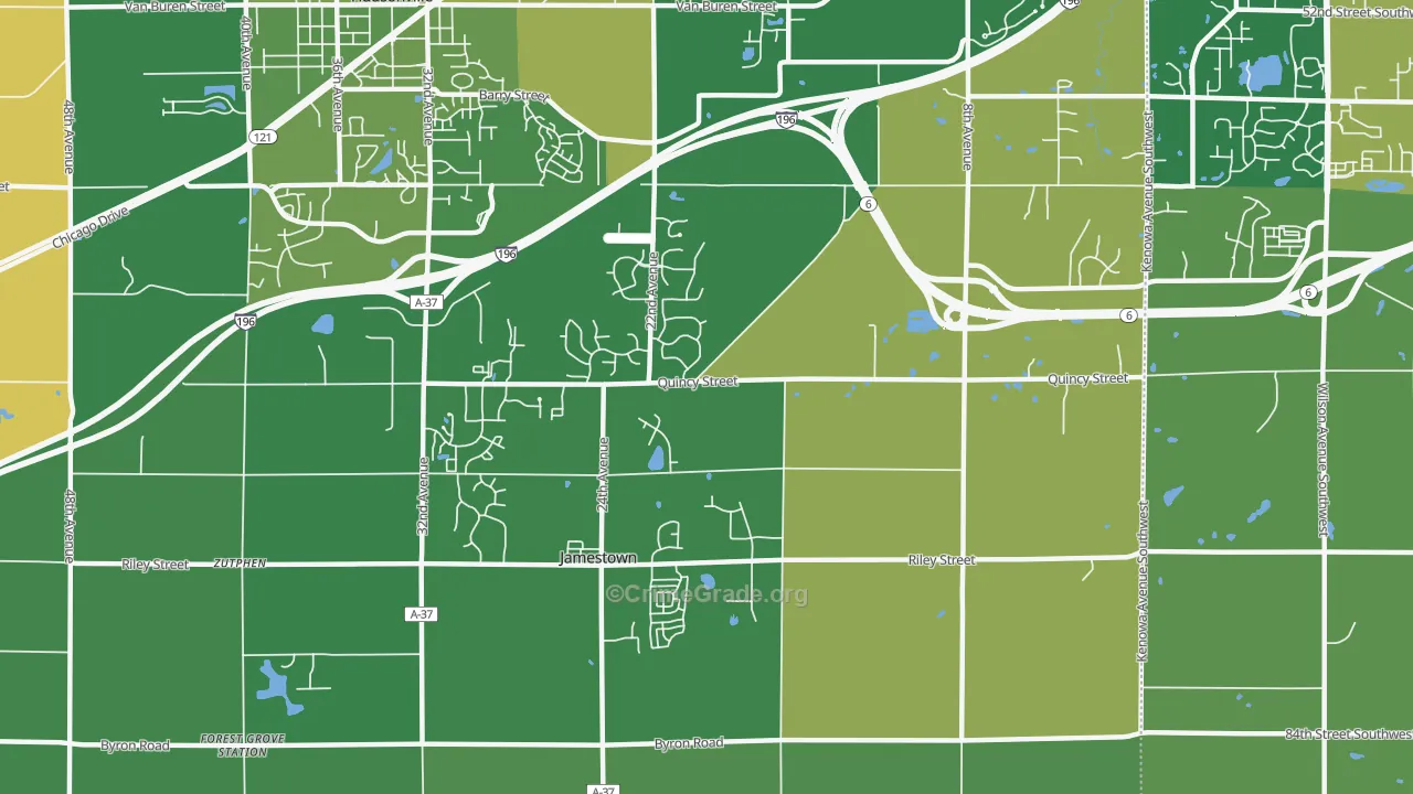Jamestown, MI Map of Robbery Rates