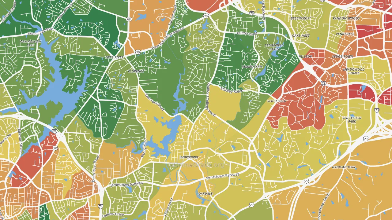 Jamestown, NC Map of Robbery Rates
