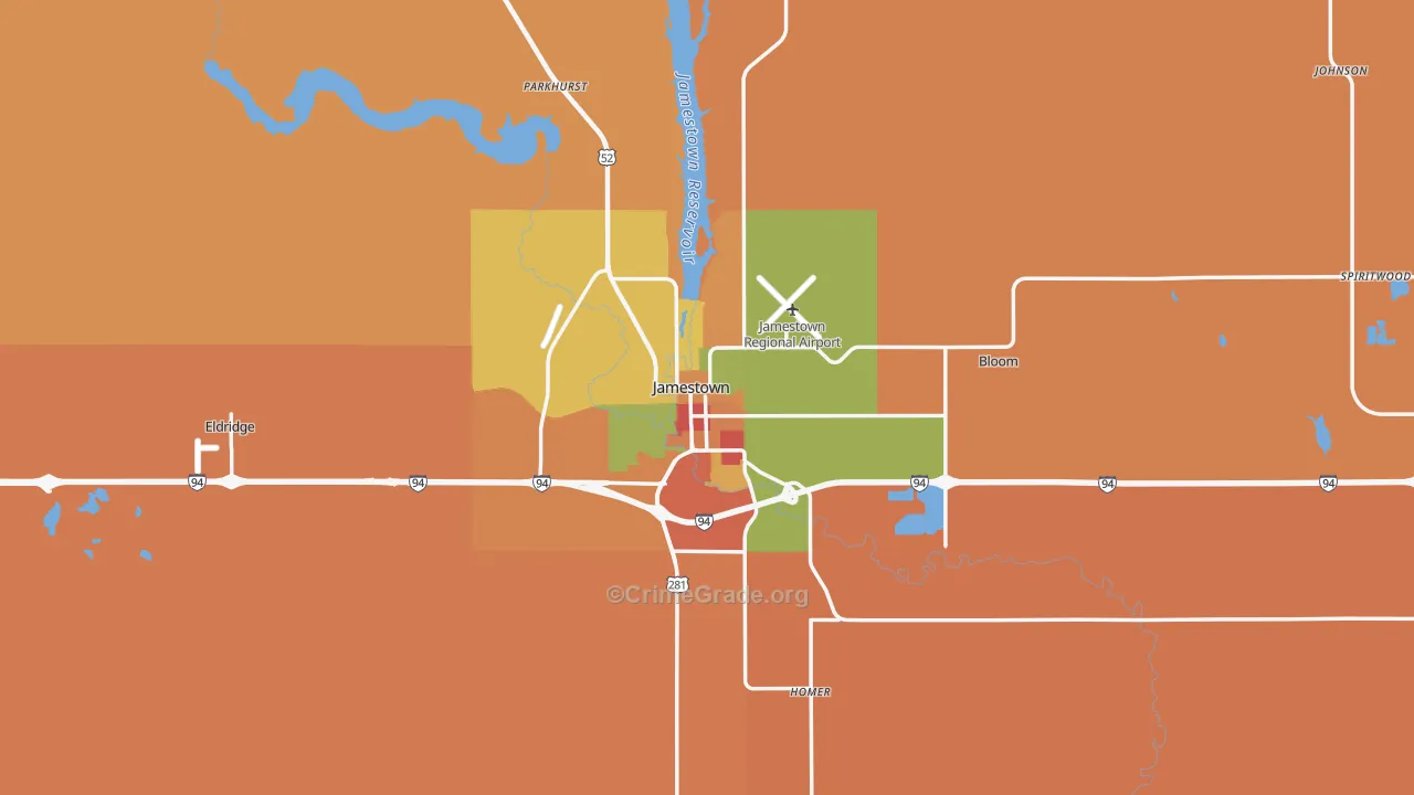 Jamestown, ND Map of Robbery Rates