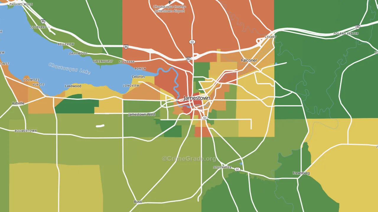 Jamestown, NY Map of Robbery Rates