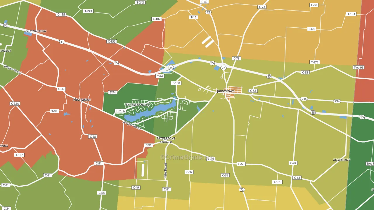 Jamestown, OH Map of Robbery Rates