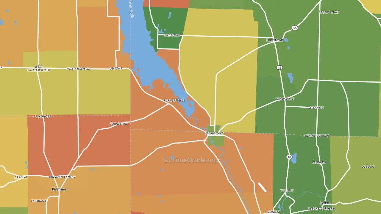 Jamestown, PA Map of Robbery Rates