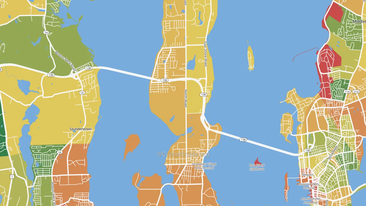 Jamestown, RI Map of Robbery Rates