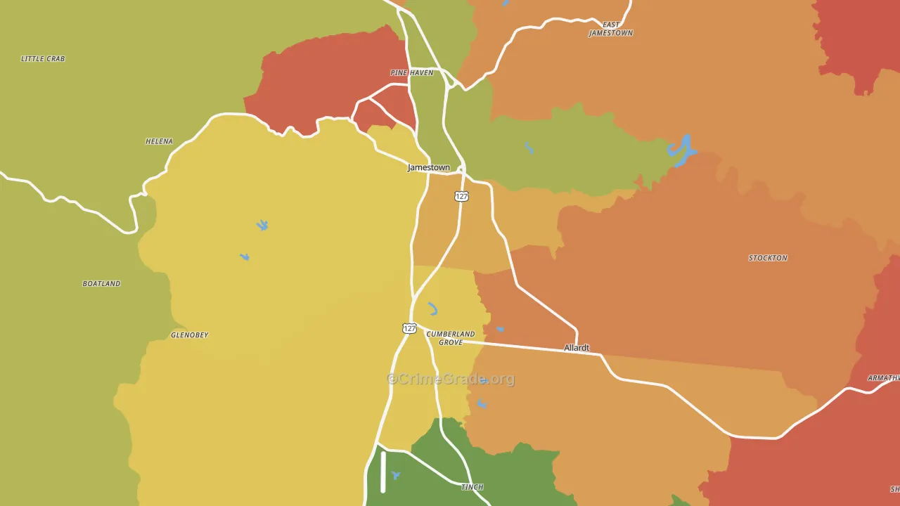 Jamestown, TN Map of Robbery Rates