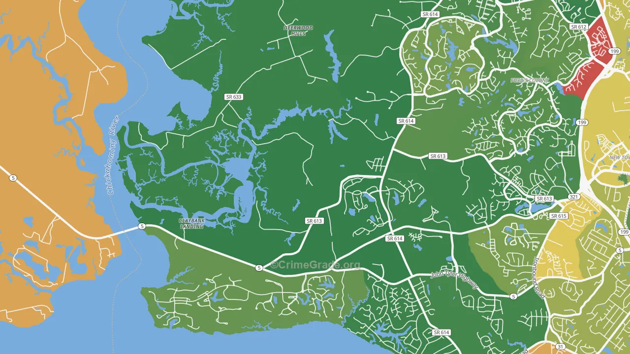 Jamestown, VA Map of Robbery Rates