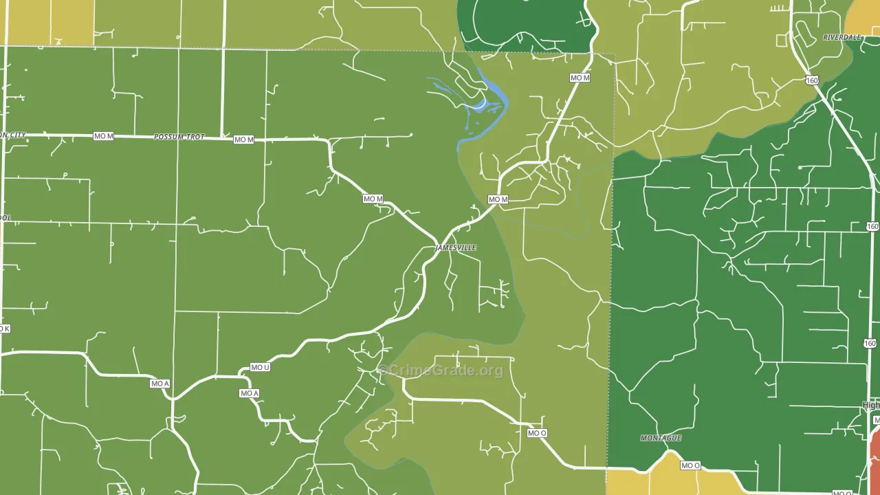 Jamesville, MO Map of Robbery Rates