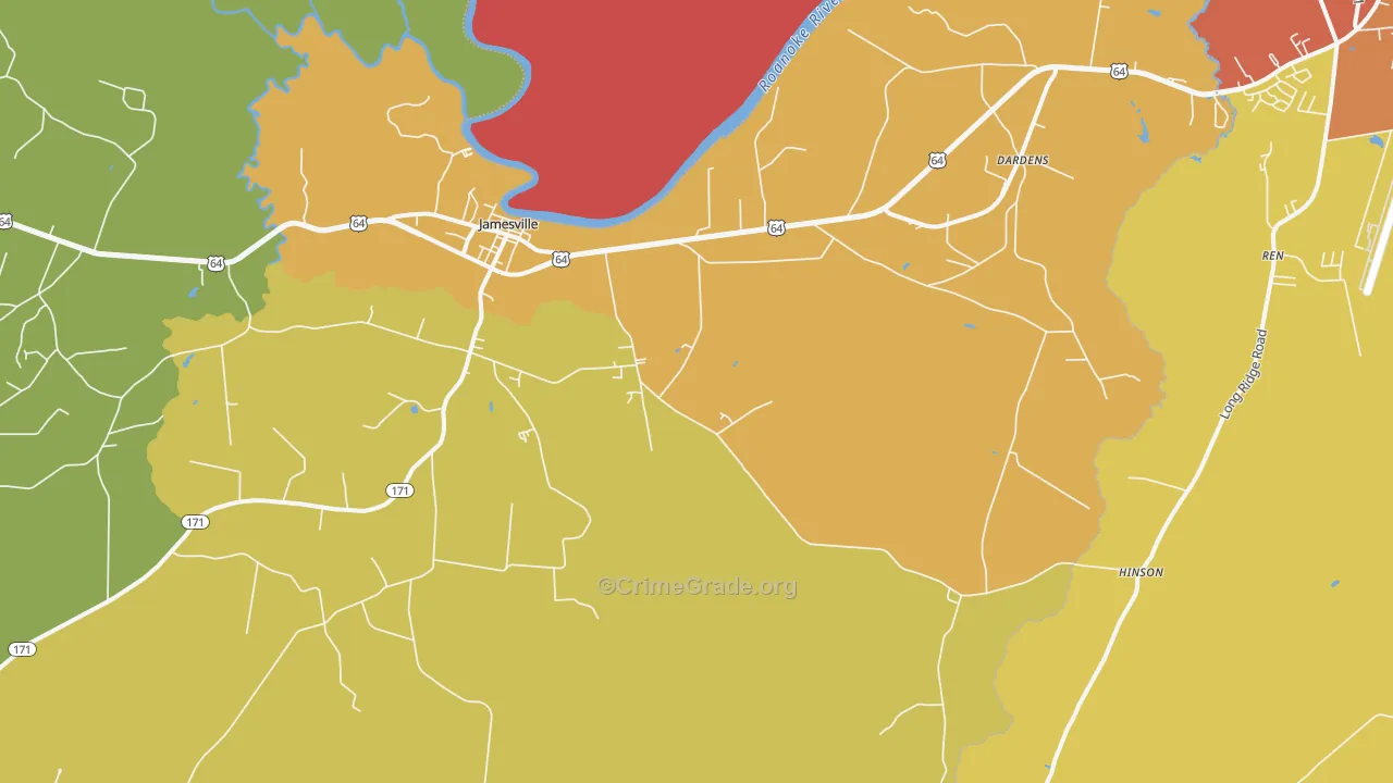 Jamesville, NC Map of Robbery Rates