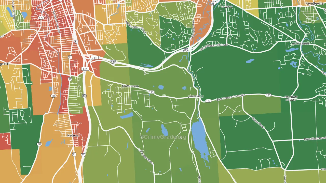 Jamesville, NY Map of Robbery Rates