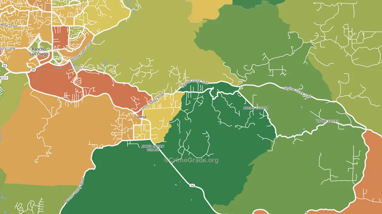 Jamul, CA Map of Robbery Rates