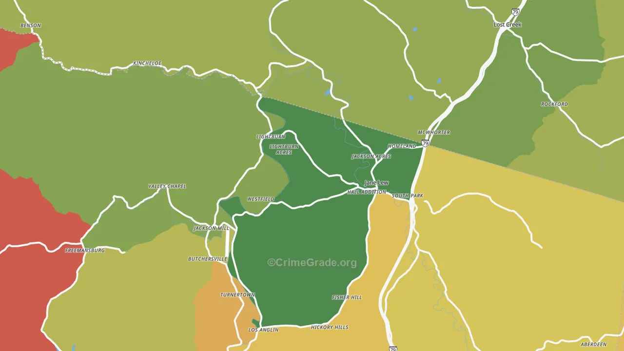Jane Lew, WV Map of Robbery Rates