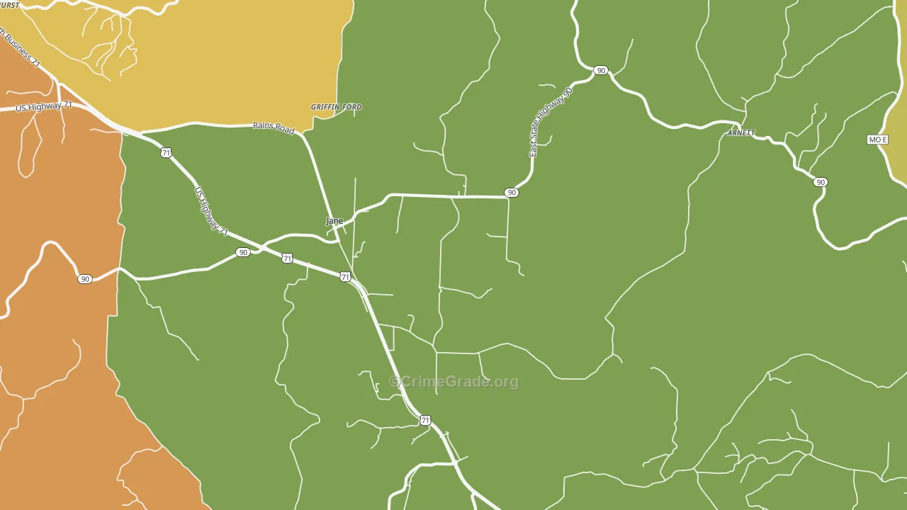 Jane, MO Map of Robbery Rates