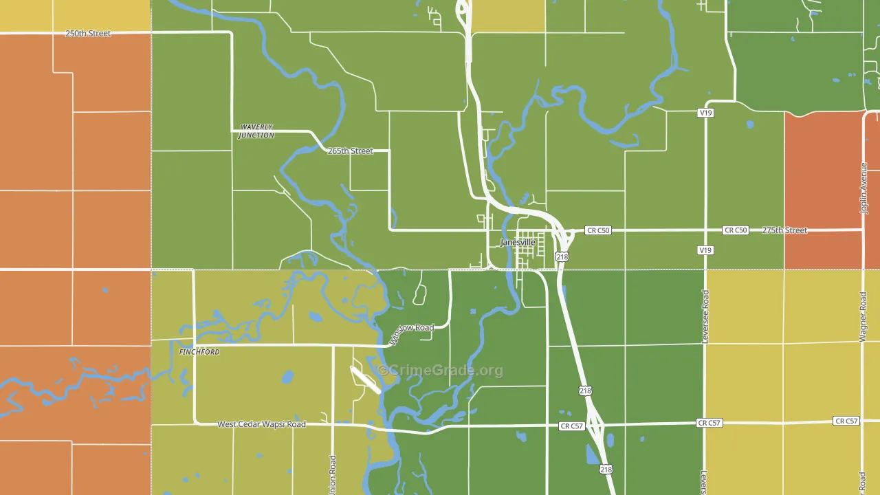 Janesville, IA Map of Robbery Rates