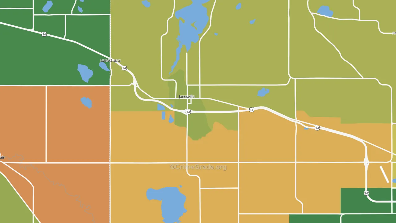 Janesville, MN Map of Robbery Rates