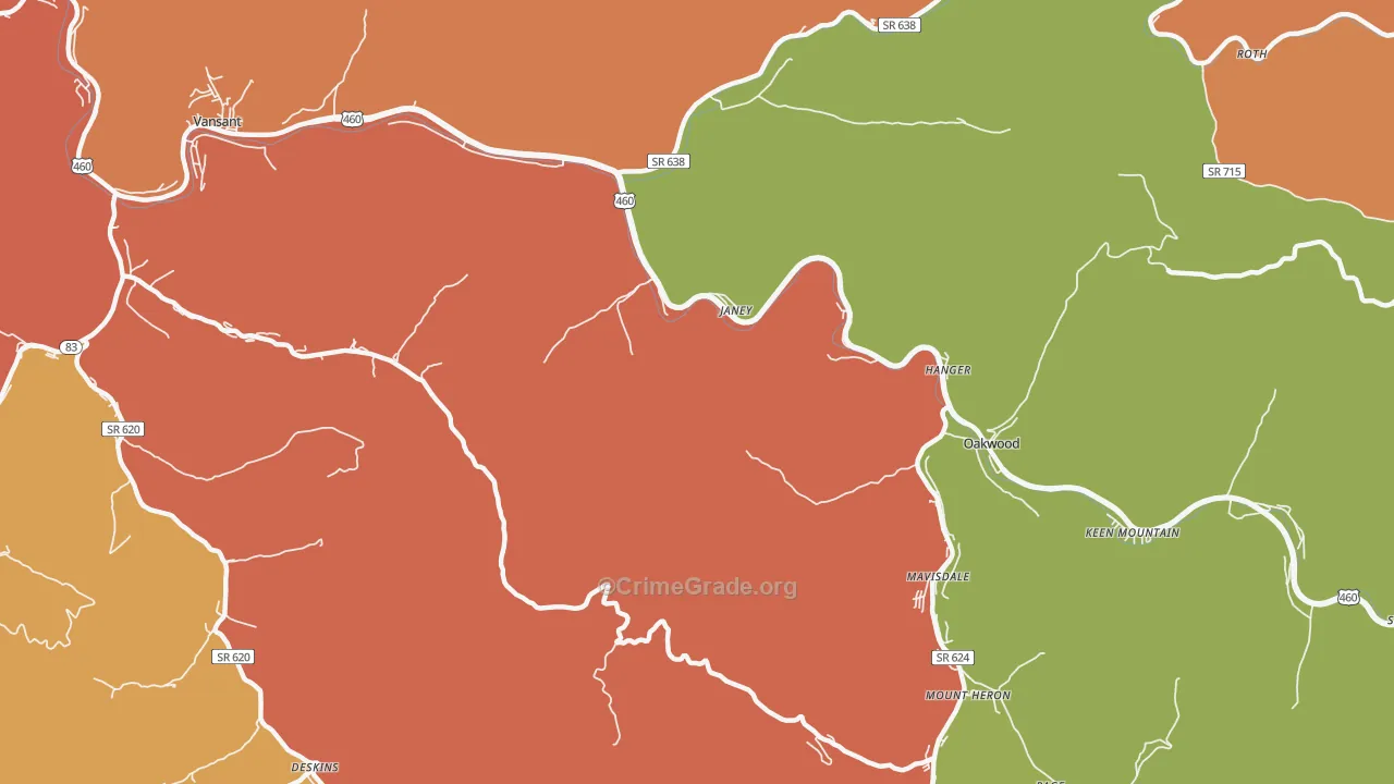 Janey, VA Map of Robbery Rates