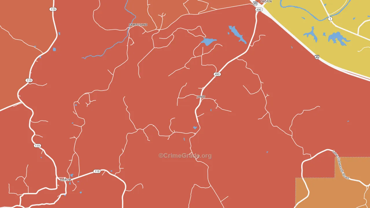 Janie, LA Map of Robbery Rates