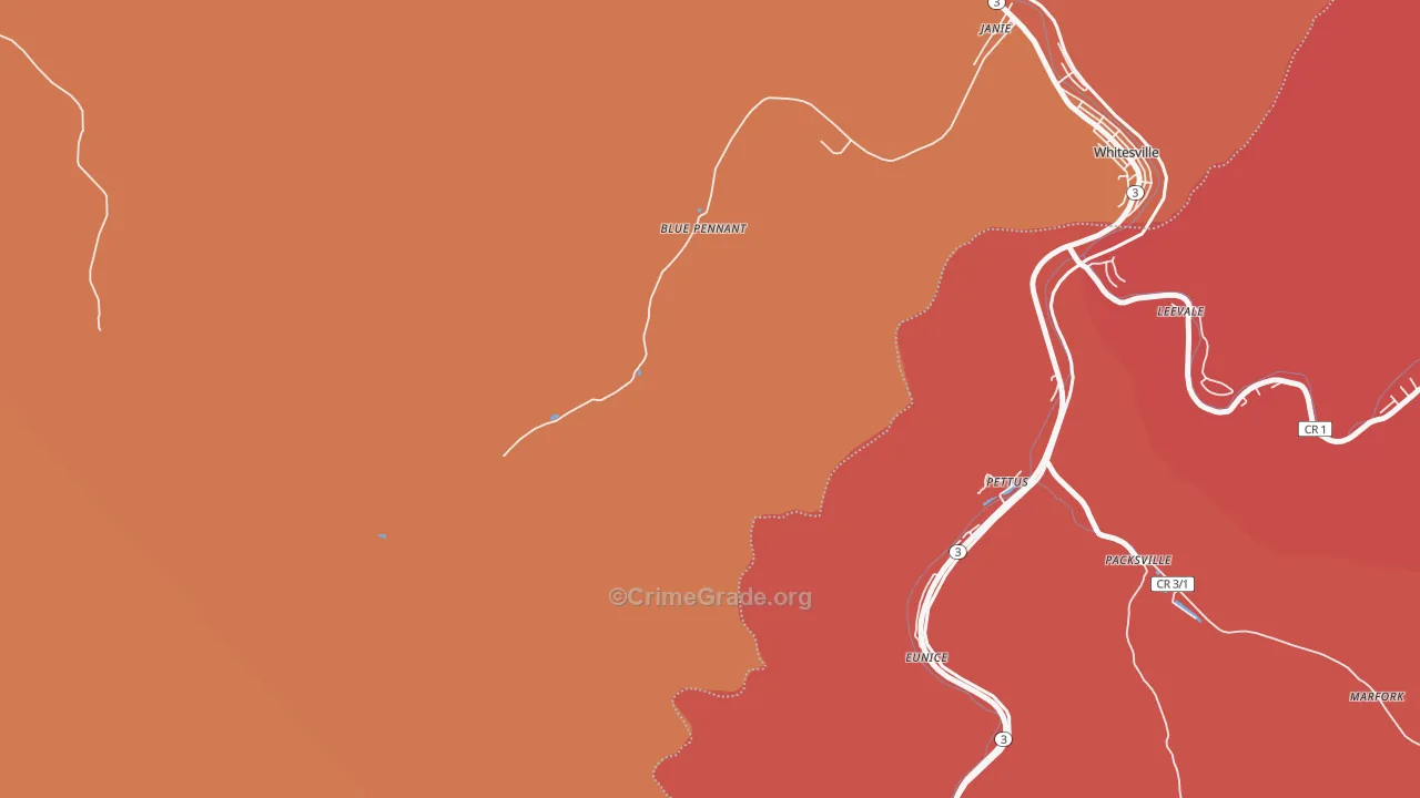 Janie, WV Map of Robbery Rates