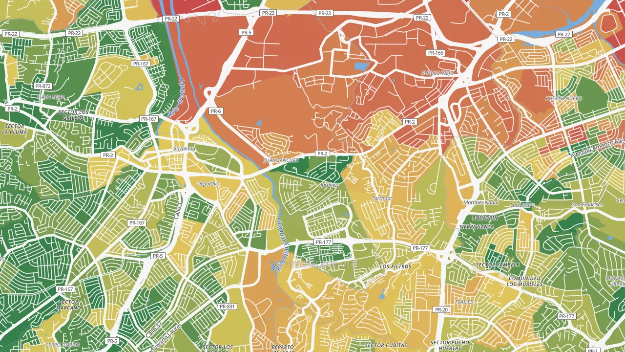 Jardines de Caparra, Bayamon, PR Map of Robbery Rates