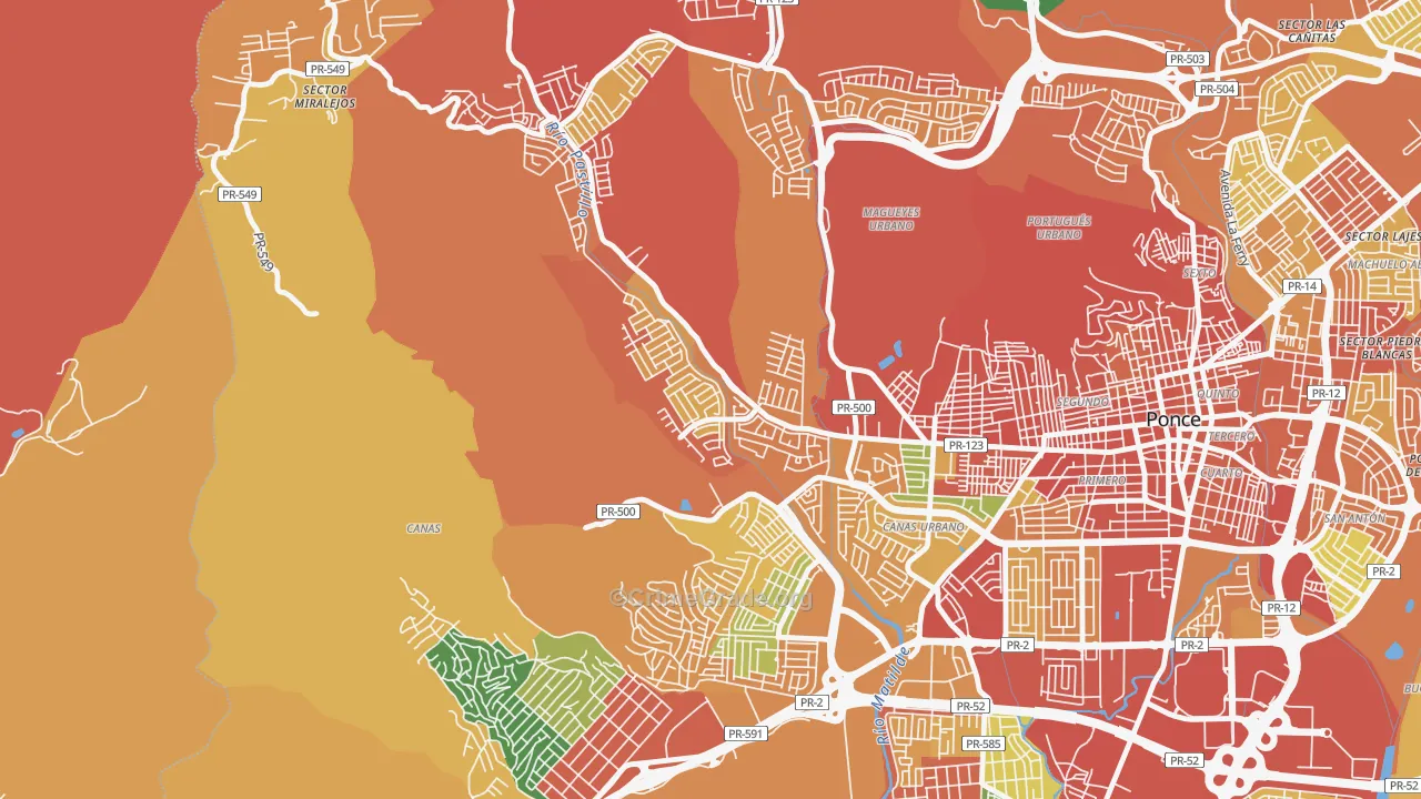 Jardines del Caribe, Ponce, PR Map of Robbery Rates
