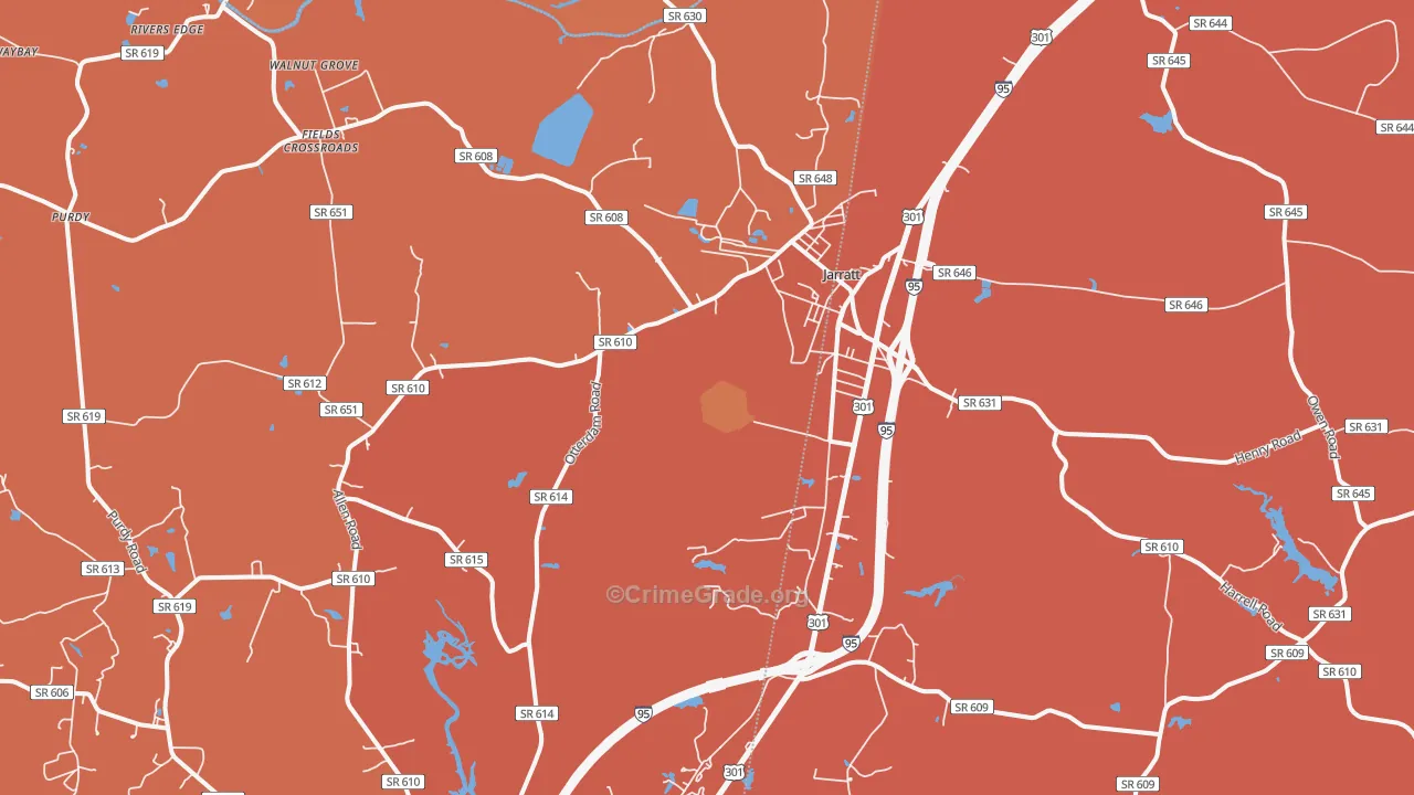 Jarratt, VA Map of Robbery Rates