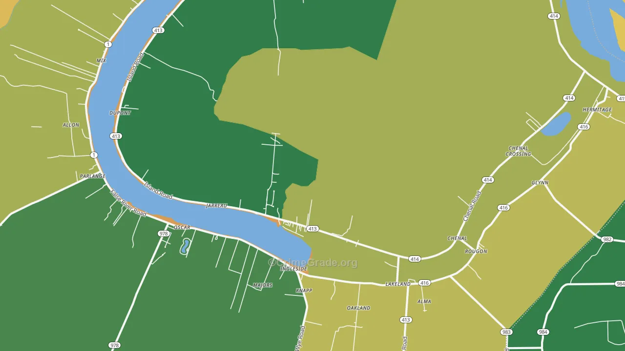 Jarreau, LA Map of Robbery Rates
