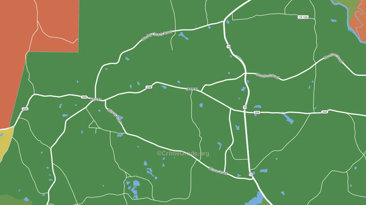 Jarrell, GA Map of Robbery Rates