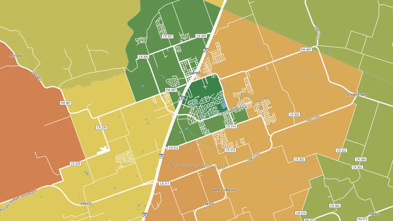 Jarrell, TX Map of Robbery Rates