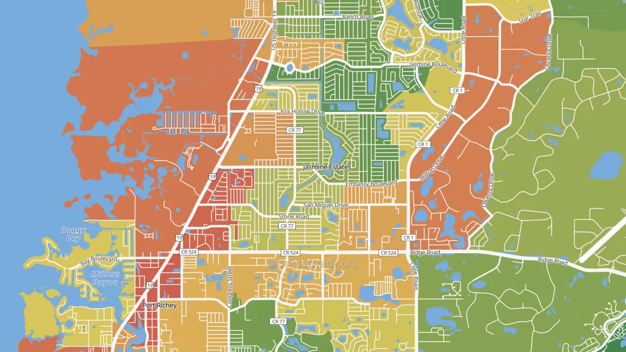Jasmine Estates, FL Map of Robbery Rates