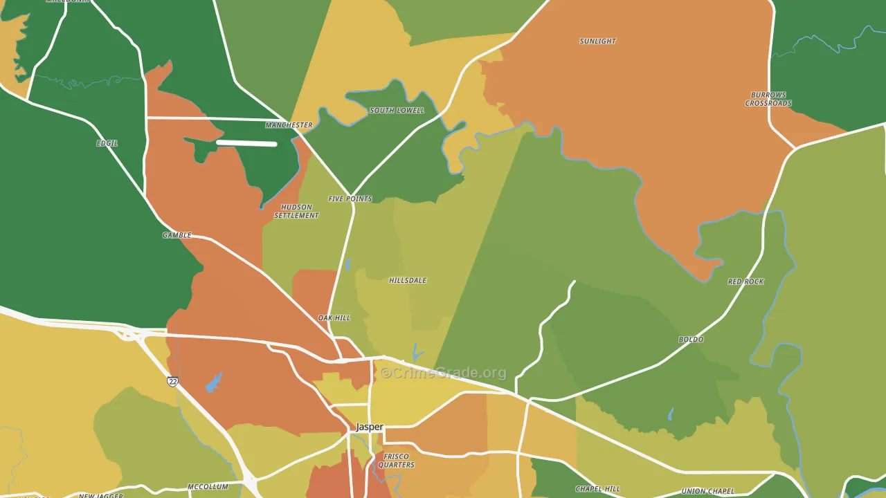 Jasper, AL Map of Robbery Rates