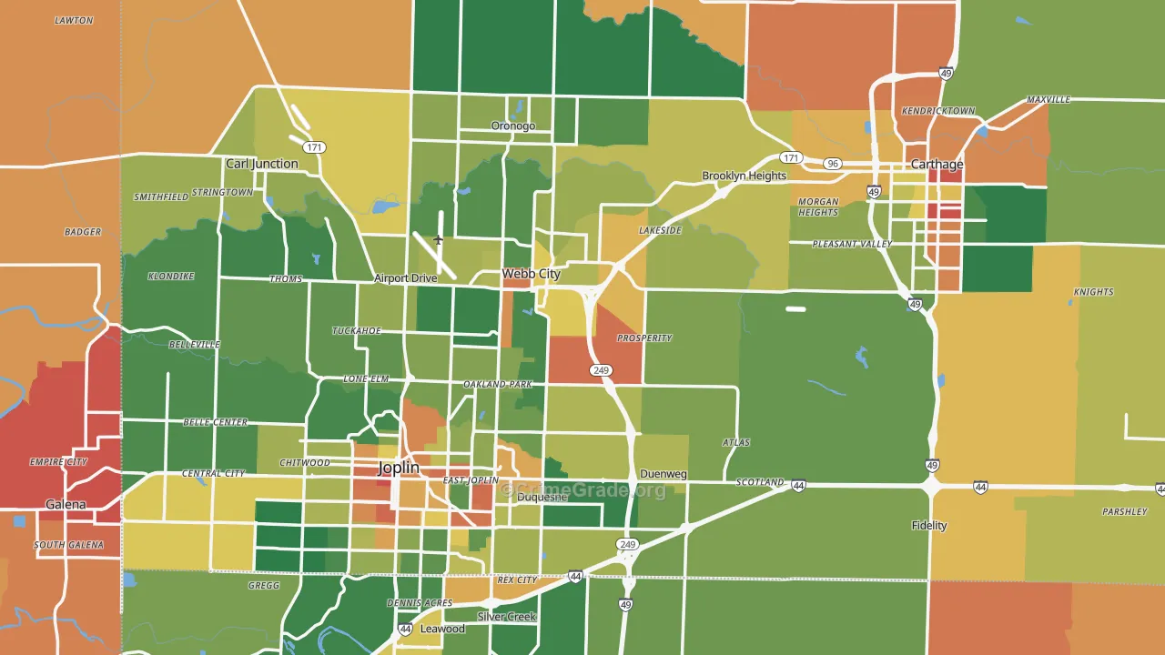 Jasper County, MO Map of Robbery Rates