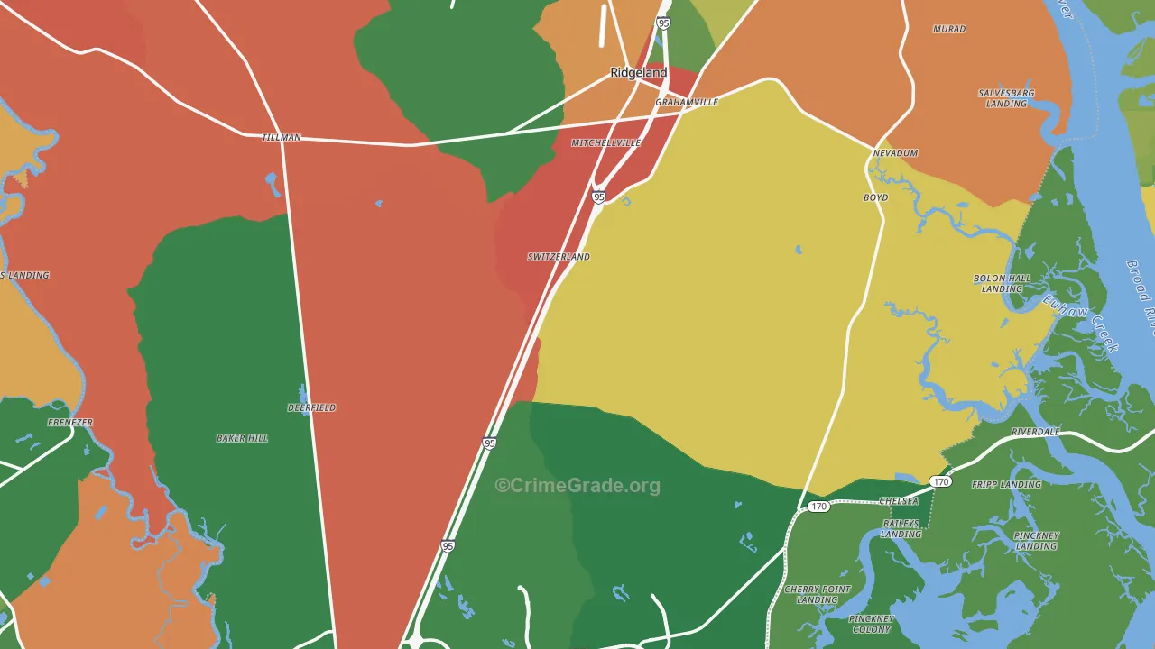 Jasper County, SC Map of Robbery Rates