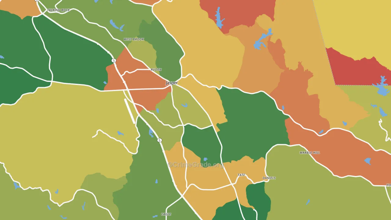 Jasper, GA Map of Robbery Rates