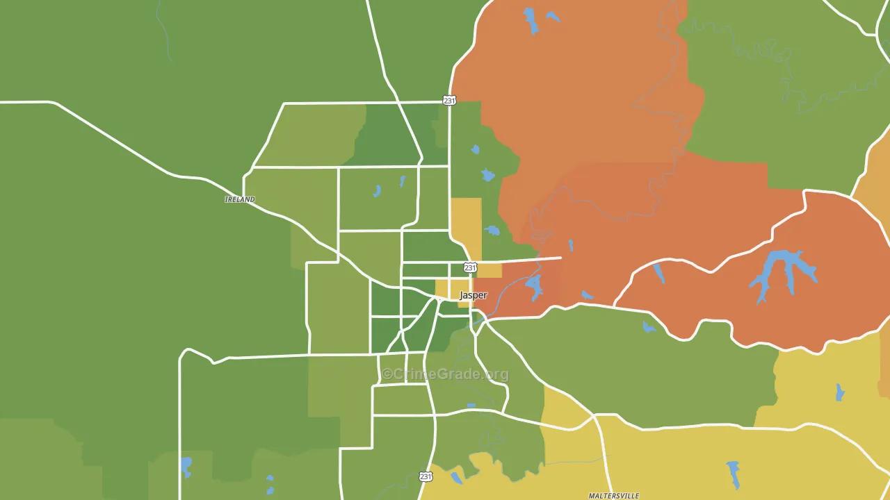 Jasper, IN Map of Robbery Rates