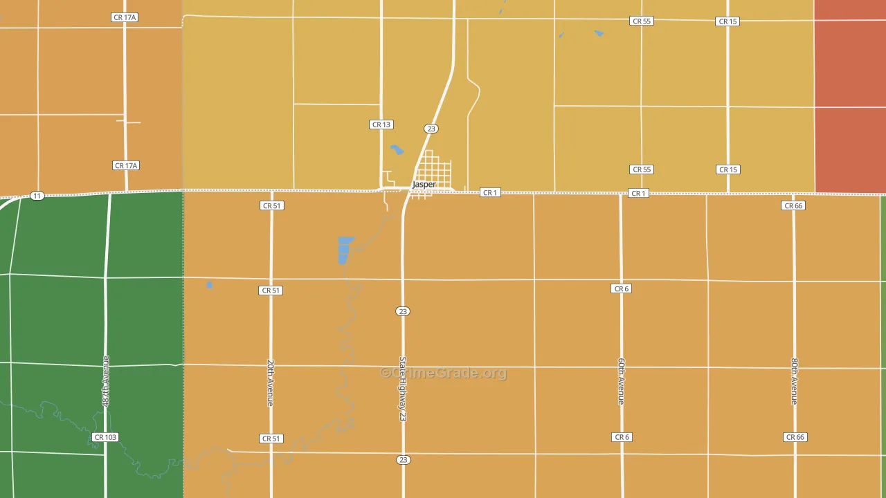 Jasper, MN Map of Robbery Rates